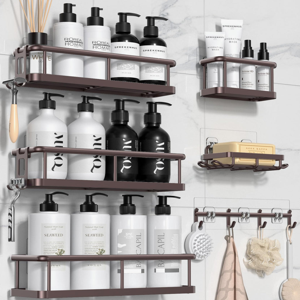 YASONIC Shower Caddy Adhesive, Rustproof Shower Organizer with Soap Holder, Large Capacity Shower Shelves for Inside Shower, No Drilling Bathroom Organizers and Storage for Home Decor 6 Pack Black