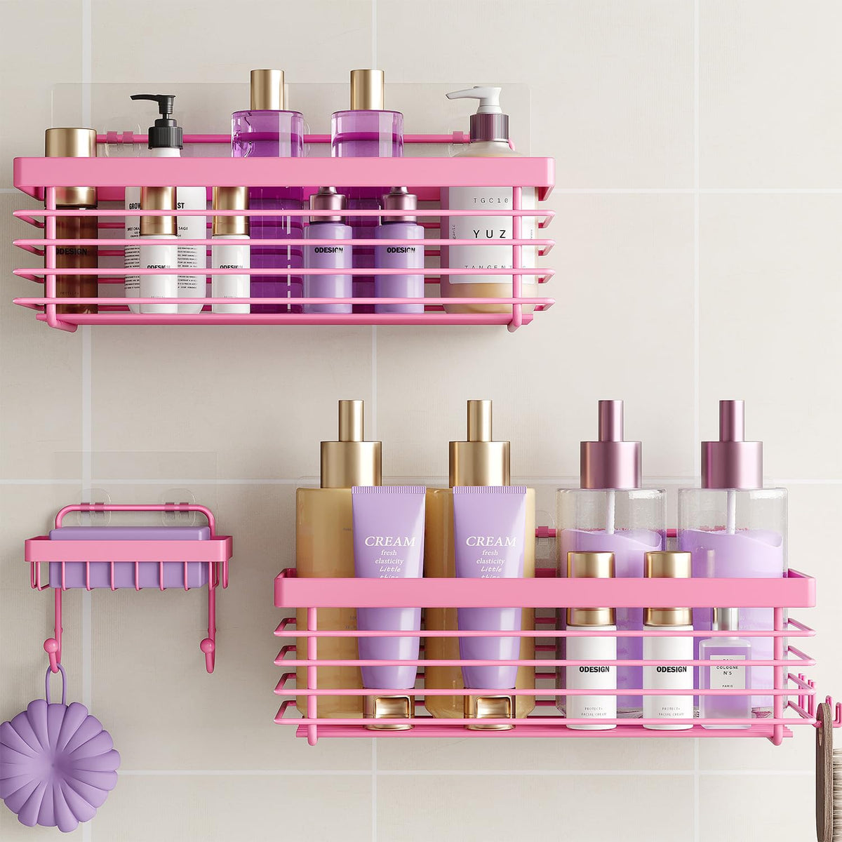 Shower Caddy Adhesive 3 Pack Stainless Steel Storage Organizers-Silver