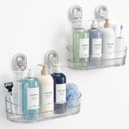 Novabright 2 Pack Suction Cup Shower Caddy, No Drill Bathroom Shelf Organizer, Wall Mounted Storage Basket for Shampoo, Conditioner, Body Wash, Razor and Bath Supplies