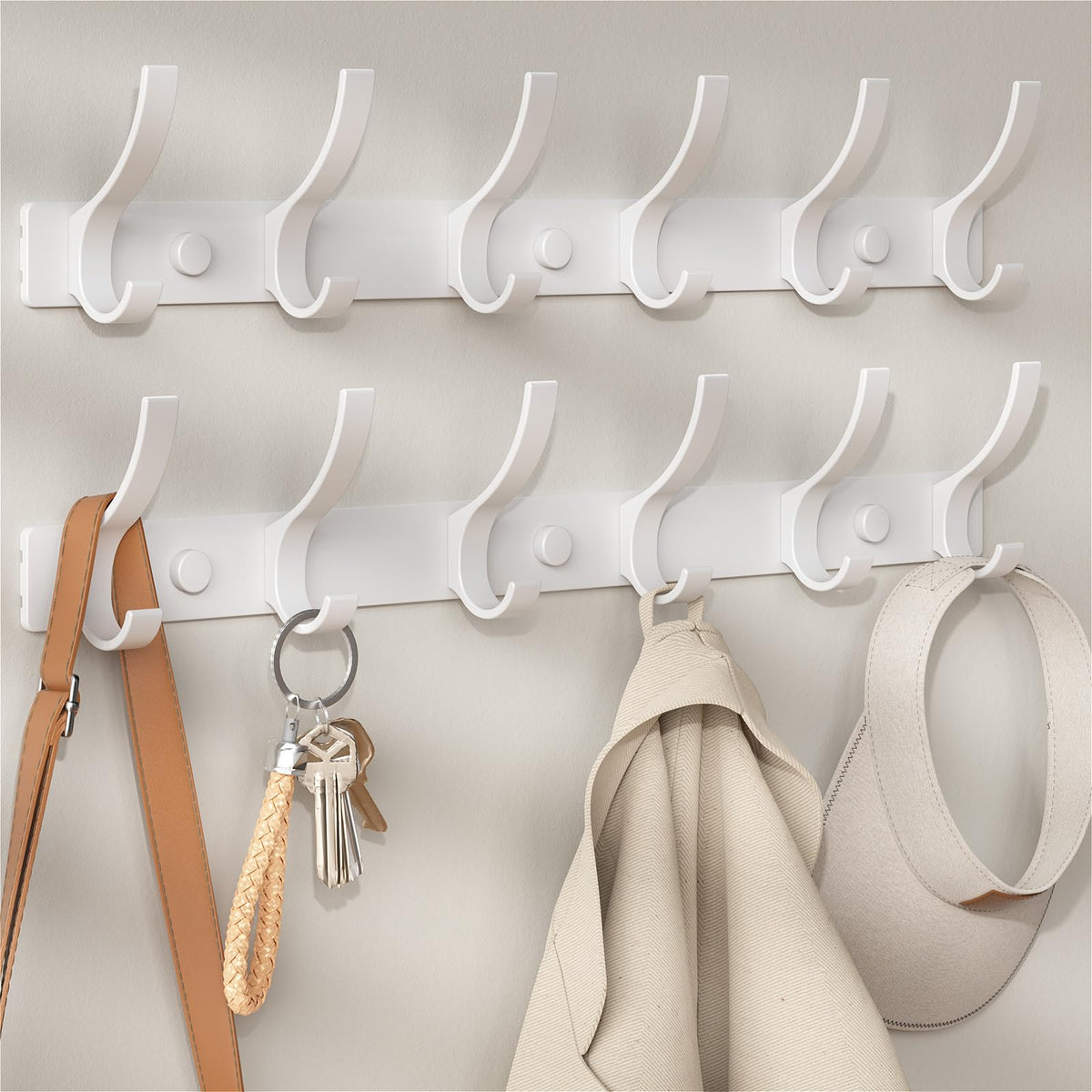 Optish Coat Rack Wall Mount, Wall Hooks for Hanging, Entry Coat Hooks Coat Hanger, Hat Rack Holder for Wall, Key Holder Purse Racks, Towel Rack for Bathrooms (2 Pack, Black)
