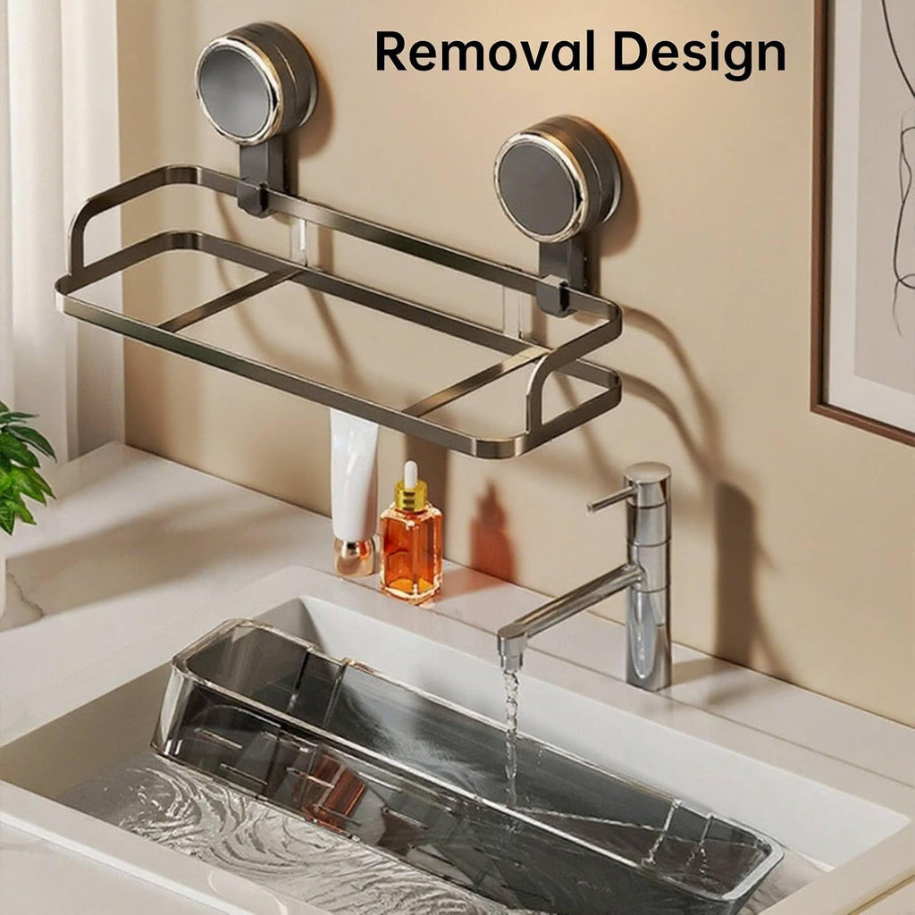 Suction Cup Shower Caddy, No-Drill Removal Shower Shelf Bathroom Organizer Storage Heavy Duty Shelf Basket for Bath (Grey)