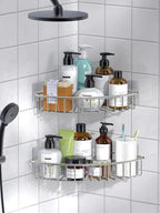 SMARTAKE 2-Pack Corner Shower Caddy, SUS304 Stainless Steel, Silver