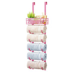 HapiRm Towel Racks for Bathroom Storage - 6 Tier Over The Door & Wall Mount Rolled Towel Storage Organizer Holder with Metal Shelf Basket for Small Bathroom, Camper, Rv - Black, Patented