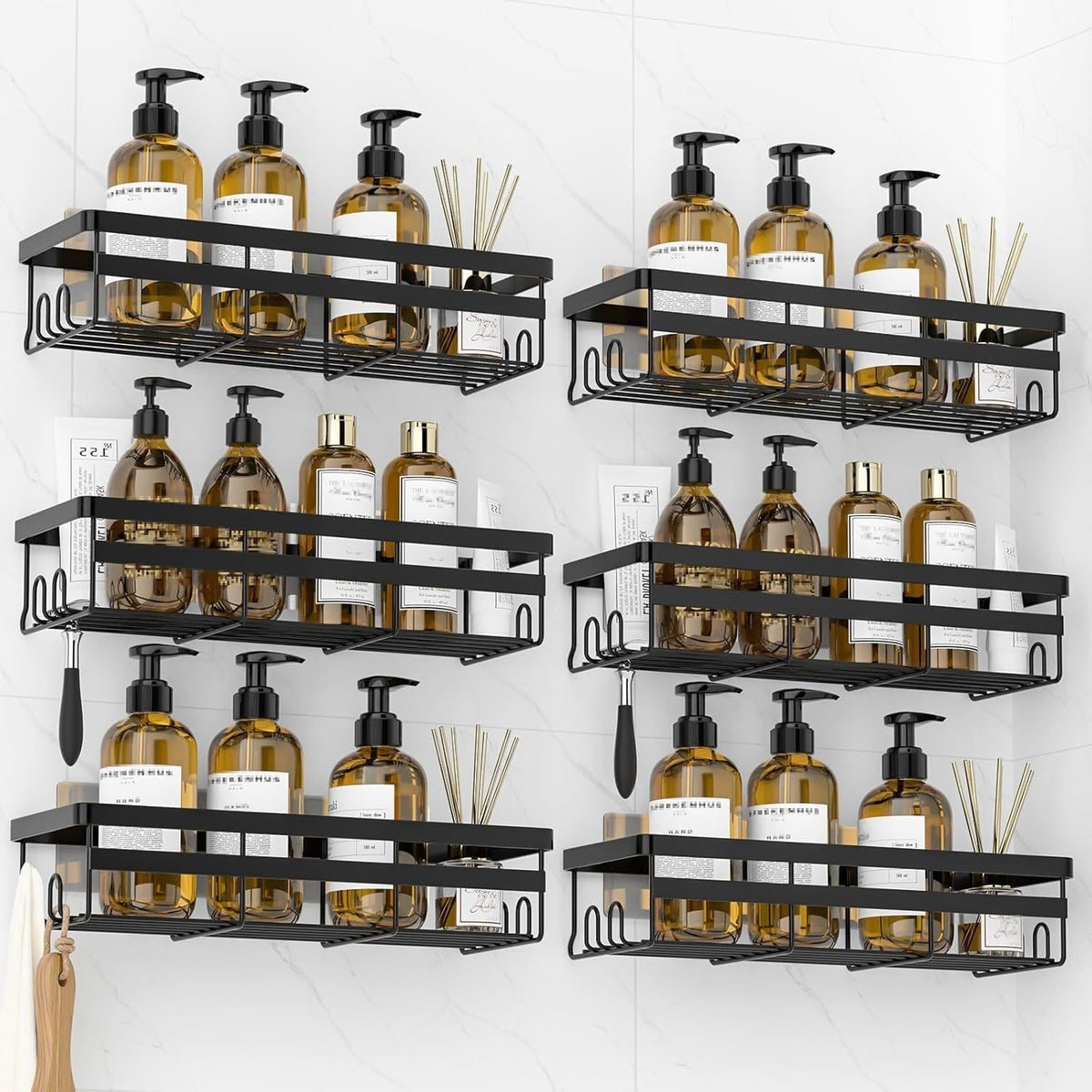 WOWBOX 2 Pack Adhesive Shower Caddies, No Drill Bathroom Shelves, Large