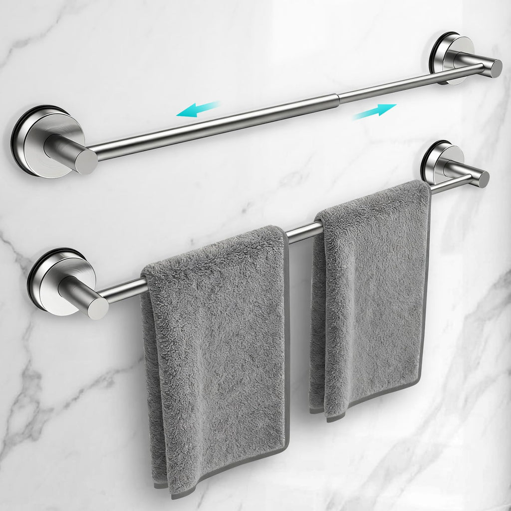 Adjustable Suction Cup Towel Bar for Bathroom Wall,14.6Inch~24 Inch Towel Racks for Bathroom,Stainless Steel Bath Towel Holder for Shower(Matte Black)