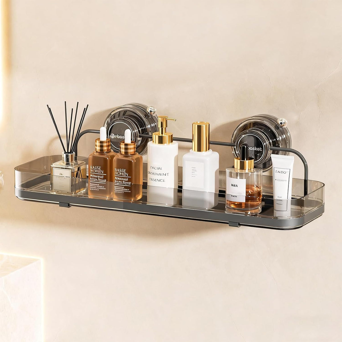 Suction Cup Shower Caddy, Wall Mounted No Drilling Bathroom Shower Organizers Storage Rack, Removable Shelves for Inside the Shower, Black