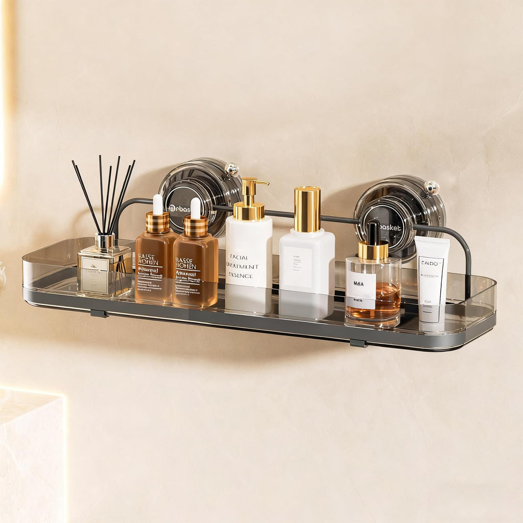 Suction Cup Shower Caddy, Wall Mounted No Drilling Bathroom Shower Organizers Storage Rack, Removable Shelves for Inside the Shower, Black