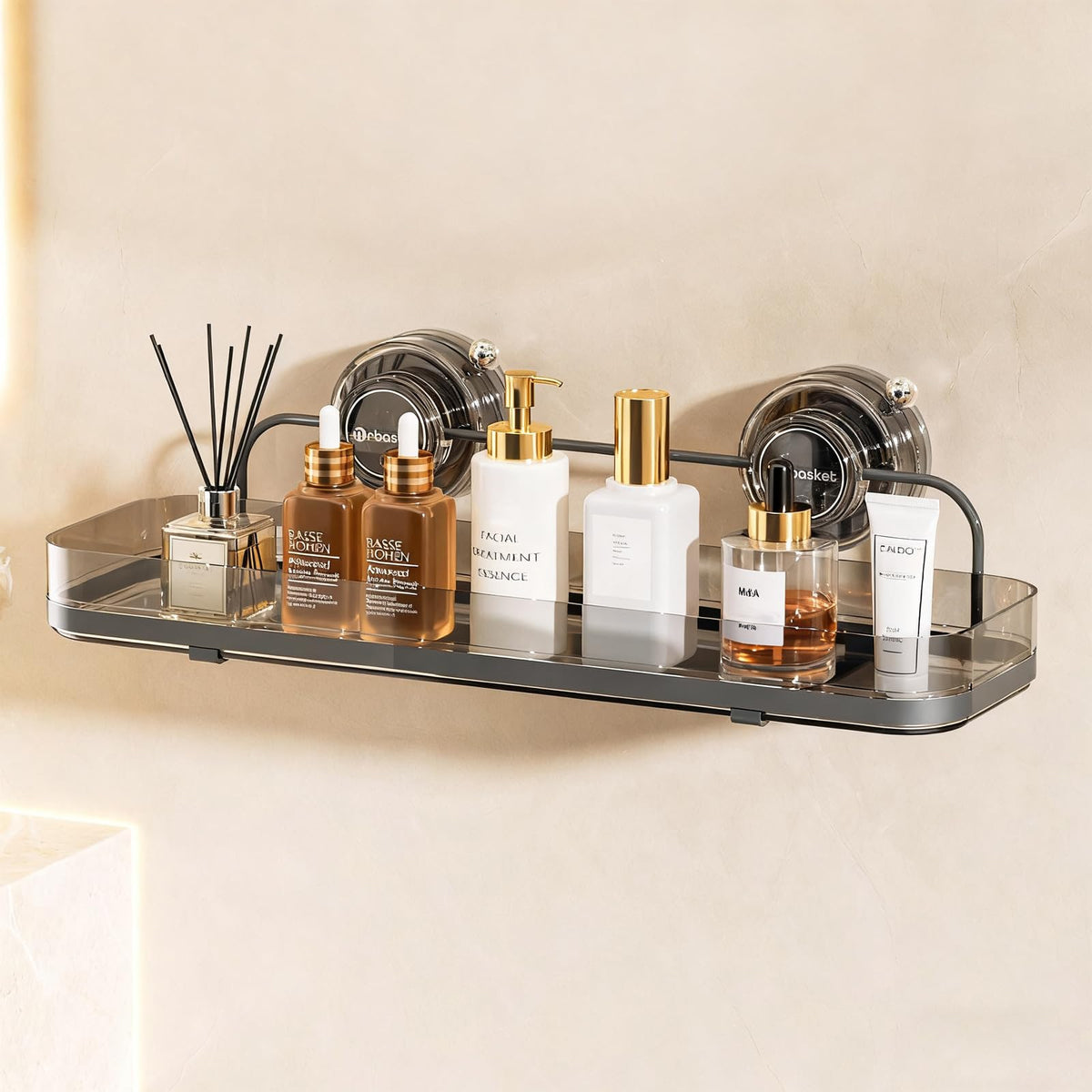 Suction Cup Shower Caddy, Wall Mounted No Drilling Bathroom Shower Organizers Storage Rack, Removable Shelves for Inside the Shower, Black