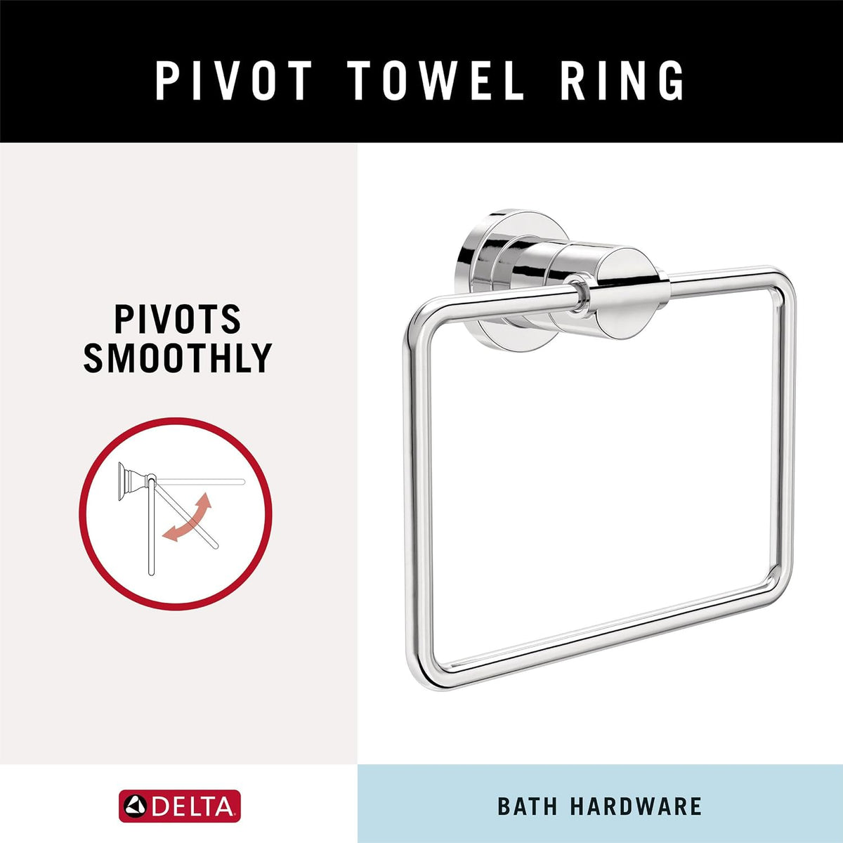 Delta 4-Piece Polished Chrome Bathroom Set Towel Rack, Ring, Toilet Paper Holder, Hook | Nicoli Bath Accessories
