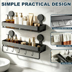 Shower Caddy Suction Cup 2 Pack with Hooks & Towel Rack, No Drilling