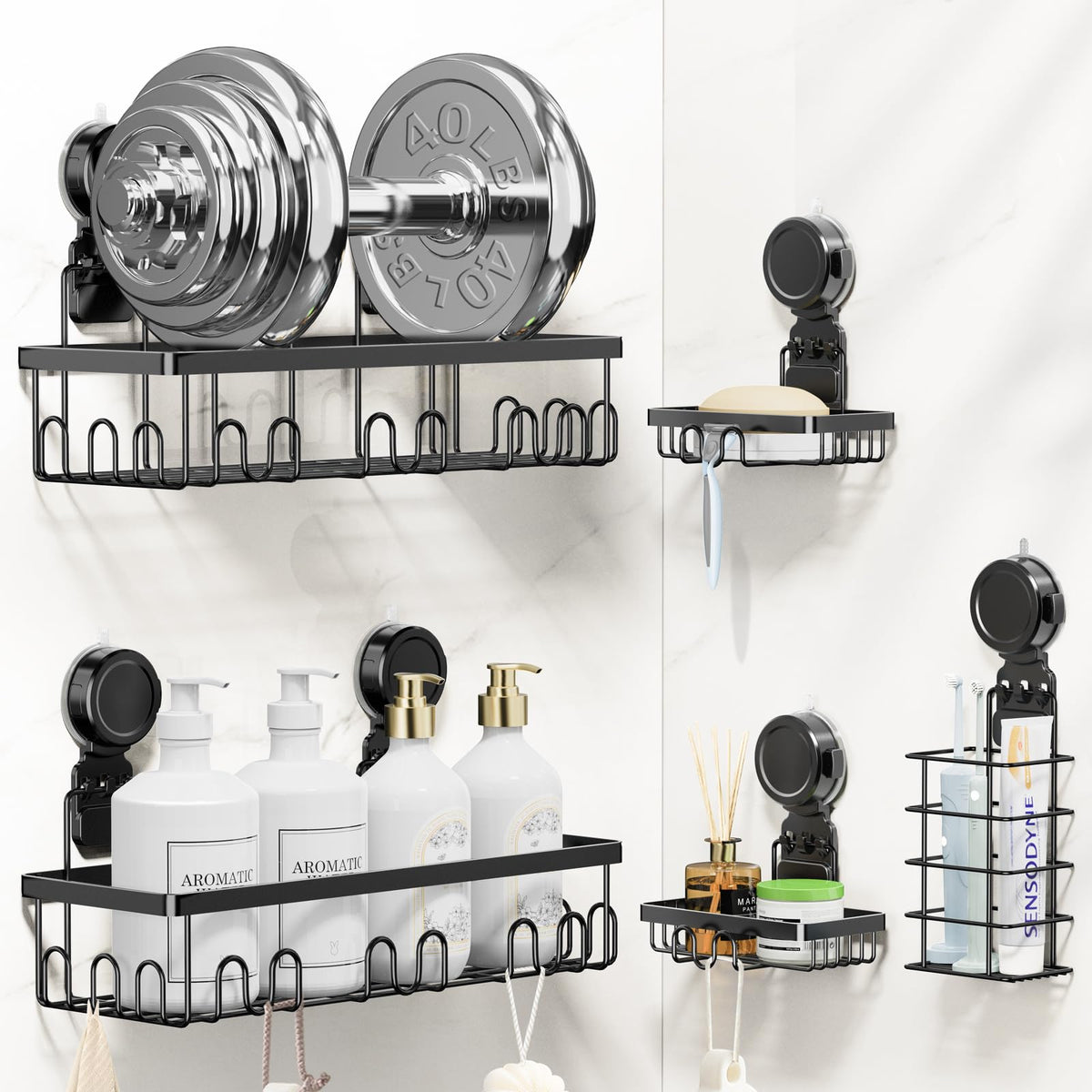 JOTPE Shower Caddy Suction Cup, No Drill Shower Shelves for Bath, 2 Pack