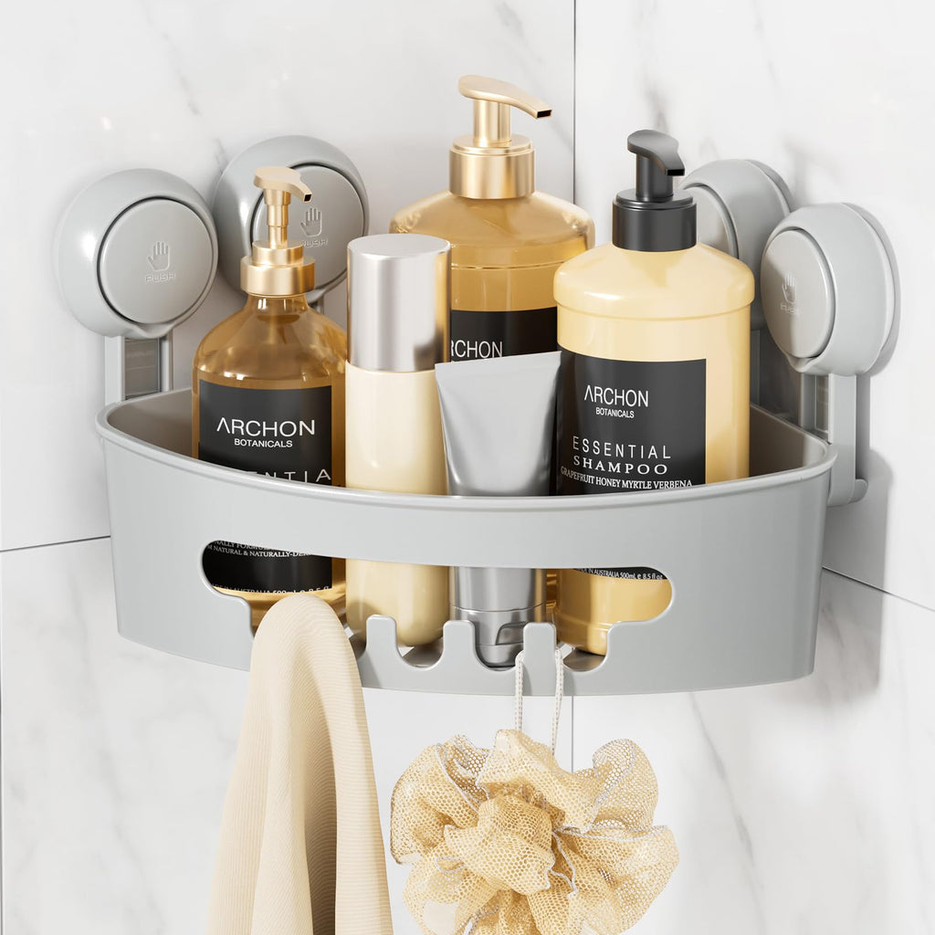 LEVERLOC Corner Shower Caddy Suction Cup, Shower Basket Suction Bathroom