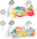 2 Pack Bath Toy Storage Organizer Basket, No Drill Suction Cup Wall Mounted Hanging Shower Basket, Bath Toy Organizer for Bathtub and Bathroom, 6 Suction Cups Included