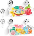 2 Pack Bath Toy Storage Organizer Basket, No Drill Suction Cup Wall Mounted Hanging Shower Basket, Bath Toy Organizer for Bathtub and Bathroom, 6 Suction Cups Included