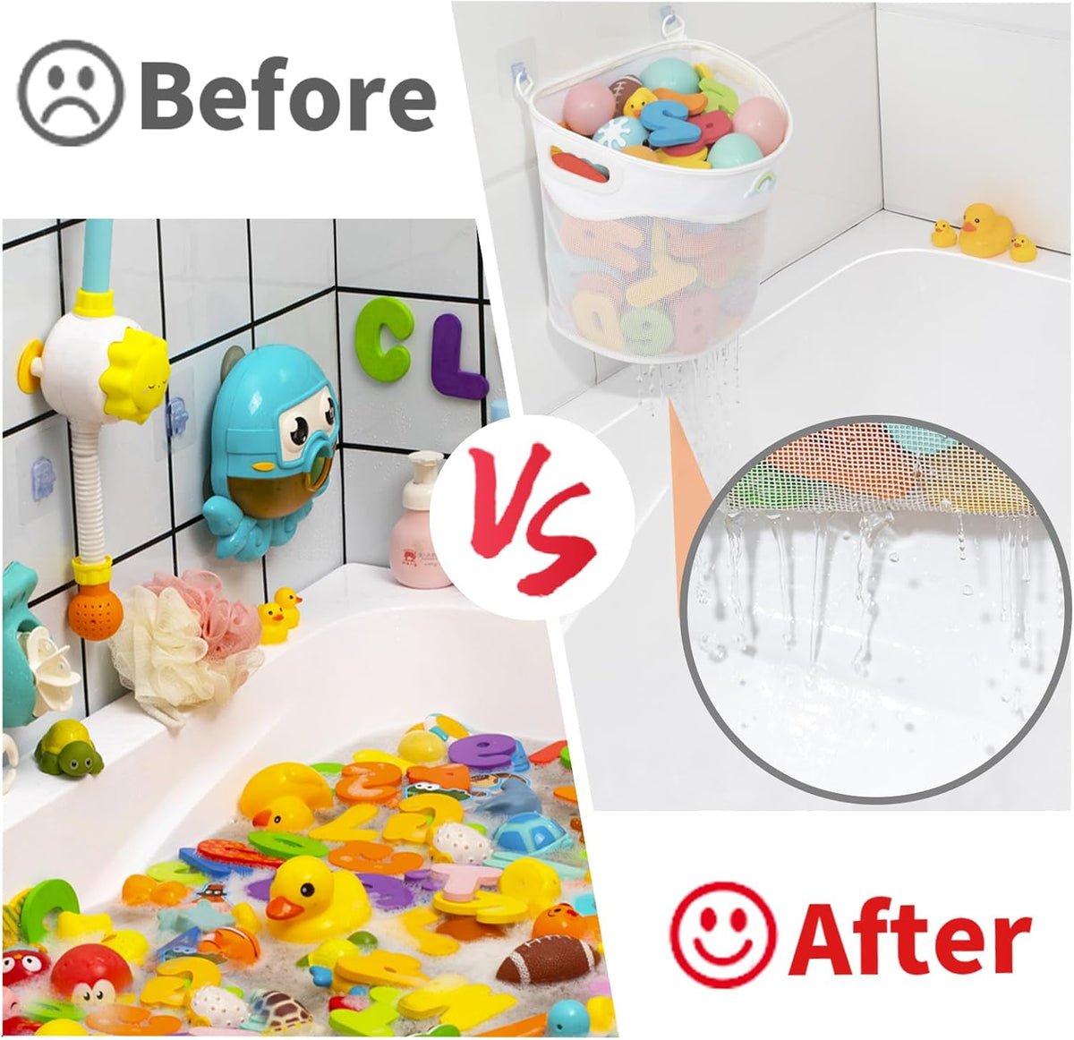 Austion Quick-Fetch Way Mesh Bath Toy Holder, Wide Opening and Large Capacity Bath tub Toy Storage for Easy Access to Toys, Space-Saving Wall-Mounted Bath Toy Organizer, Quick Dry Bathtub Toy Holder