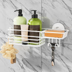 TAILI Shower Caddy Suction Cup 2 Pack with Hooks and Soap Holder, Silver