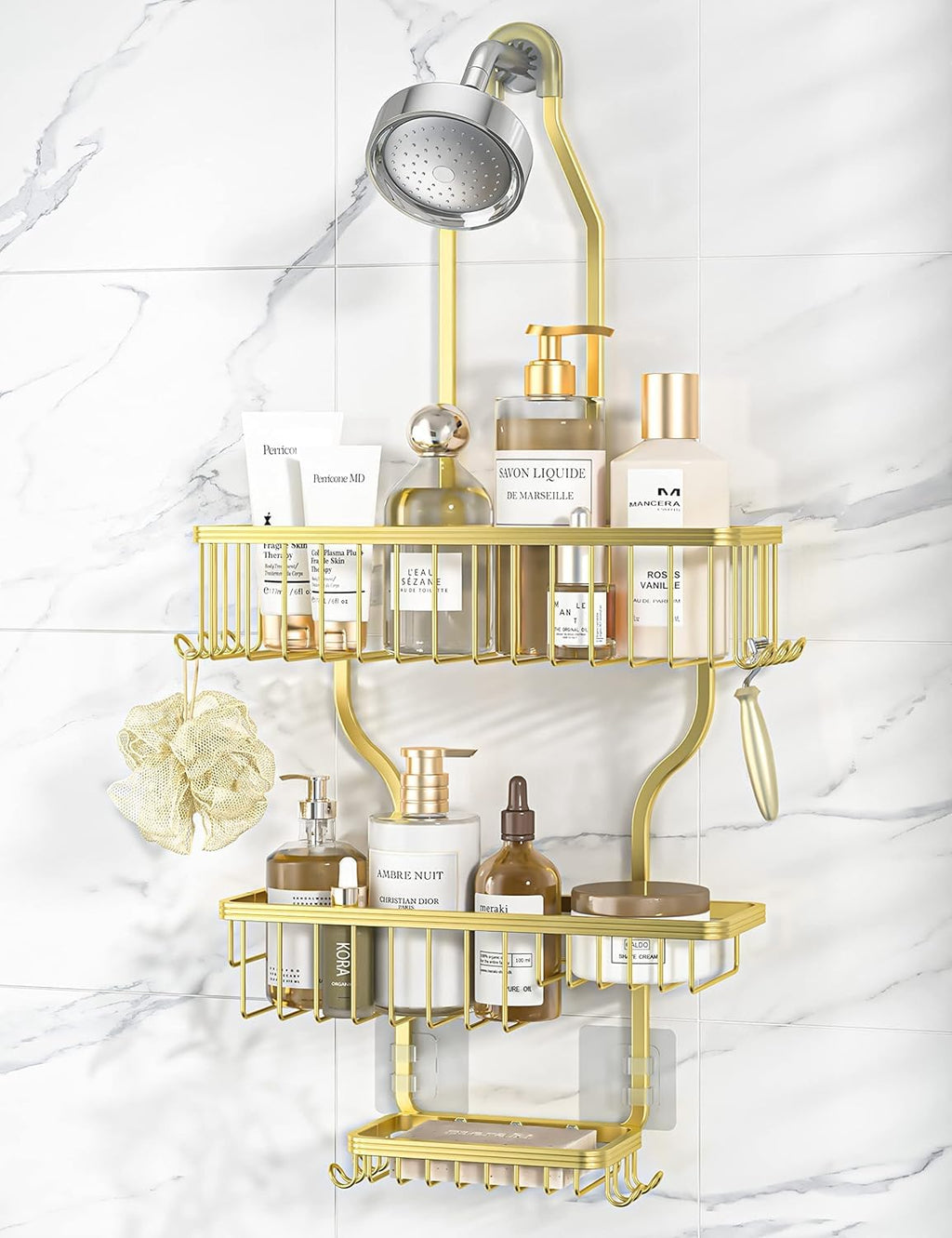 YASONIC Never Rust Shower Caddy Hanging, Aluminum Shower Racks for Inside Shower, 3-Tier Shower Organizer Hanging Over Shower Head with Hooks and Soap Holder, Silver