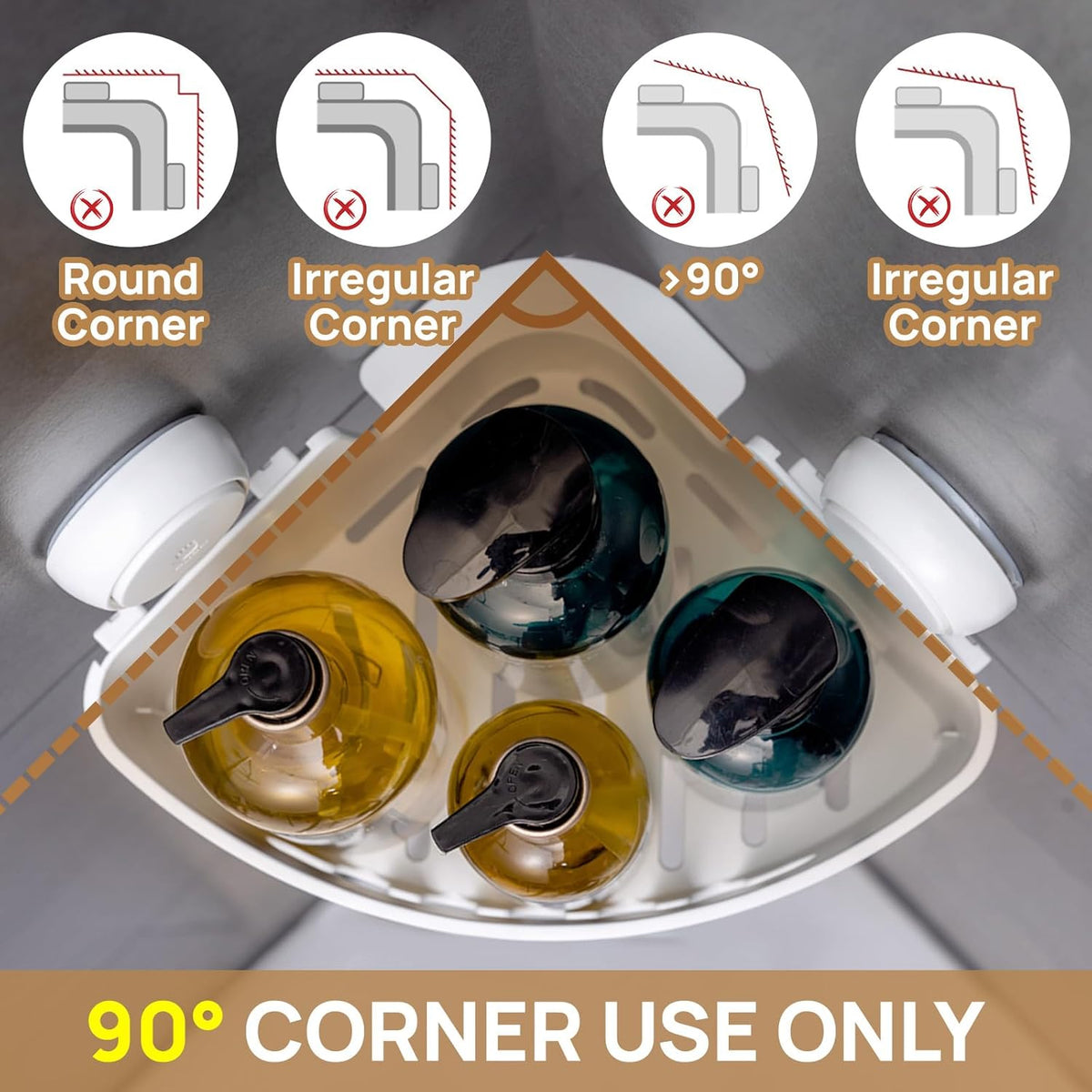 LEVERLOC Corner Shower Caddy Suction Cup, Shower Basket Suction Bathroom