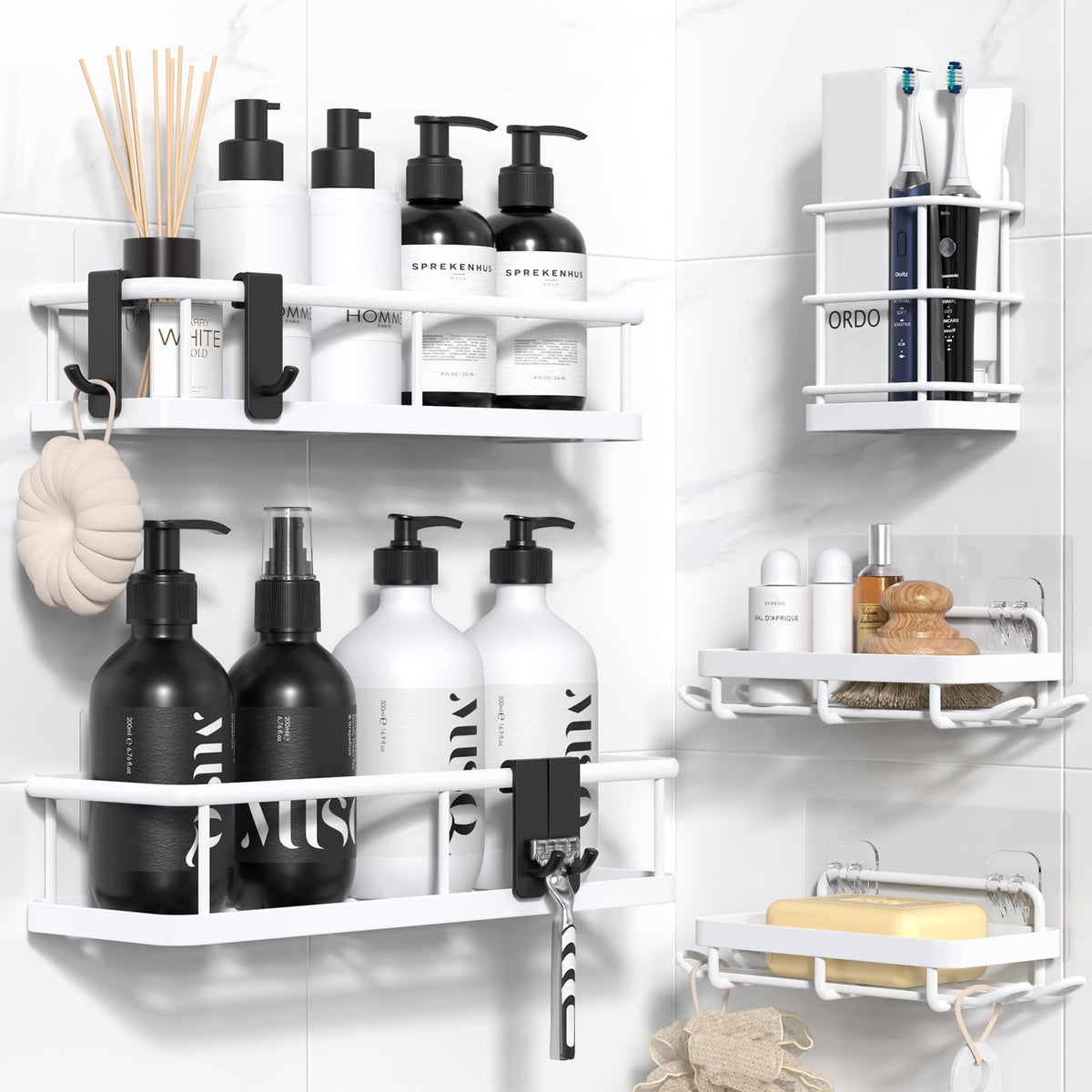 YASONIC Shower Caddy Adhesive, Rustproof Shower Organizer, Large Capacity Shower Shelves for Inside Shower, No Drilling Bathroom Organizers and Storage for Home Decor （2 Pack Black）
