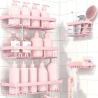 Moforoco 3-Pack Shower Caddy Basket Shelf with Soap Holder, No Drilling Traceless Adhesive Shower Wall Shelves, Rustproof Black Bathroom Shower Storage Organizer