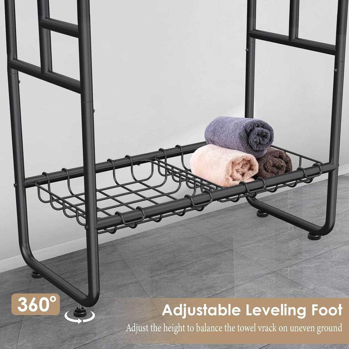 Kayfia 40'' Freestanding 3 Tier Metal Towel Rack, 2 Baskets & 6 Hooks