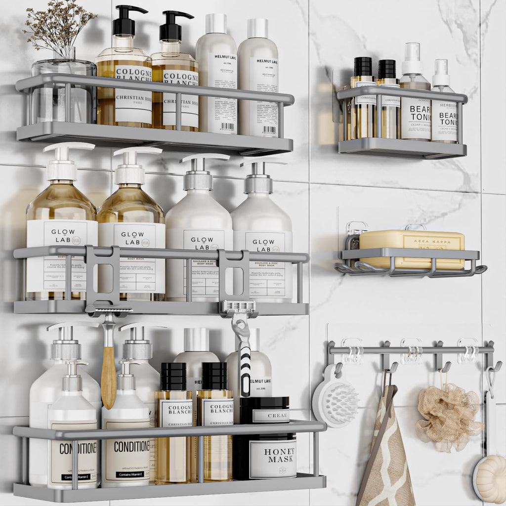 YASONIC Shower Caddy Adhesive, Rustproof Shower Organizer with Soap Holder, Large Capacity Shower Shelves for Inside Shower, No Drilling Bathroom Organizers and Storage for Home Decor 6 Pack Black
