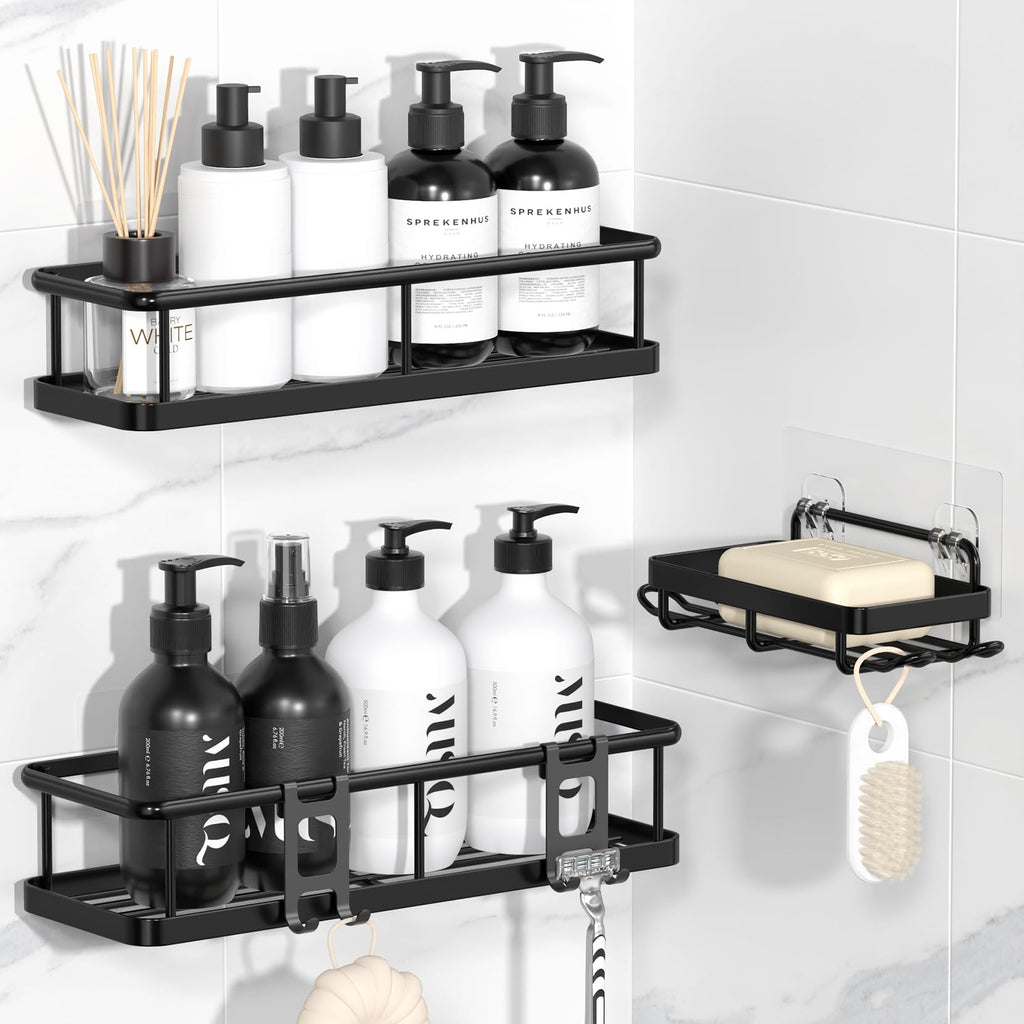 YASONIC Shower Caddy Adhesive, Rustproof Shower Organizer, Large Capacity Shower Shelves for Inside Shower, No Drilling Bathroom Organizers and Storage for Home Decor （2 Pack Black）