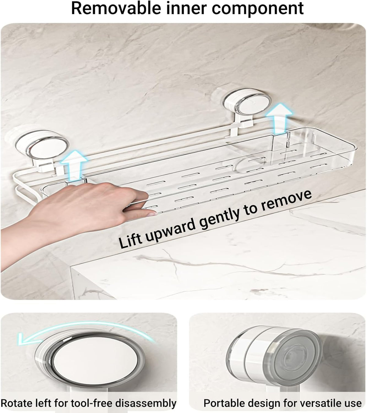 Suction Cup Shower Caddy, No-Drill Removal Shower Shelf Bathroom Organizer Storage Heavy Duty Shelf Basket for Bath (Grey)