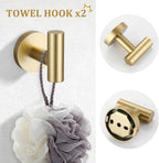 TURS Brushed Gold 5 Piece Bathroom Hardware Set, SUS304 Stainless Steel 24 Inch Bath Towel Bar Set, Round Bathroom Accessories Kit Wall Mounted