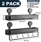 Shower Caddy Suction Cup 2 Pack with Hooks & Towel Rack, No Drilling