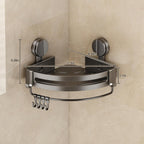 VOLPONE Corner Shower Caddy Suction Cup, 2 Pack Shower Shelves No Drilling, Showers Organizer Storage with Towel Bar & Removable Hooks, Bathroom Shower Shelf Rack for Inside Showers
