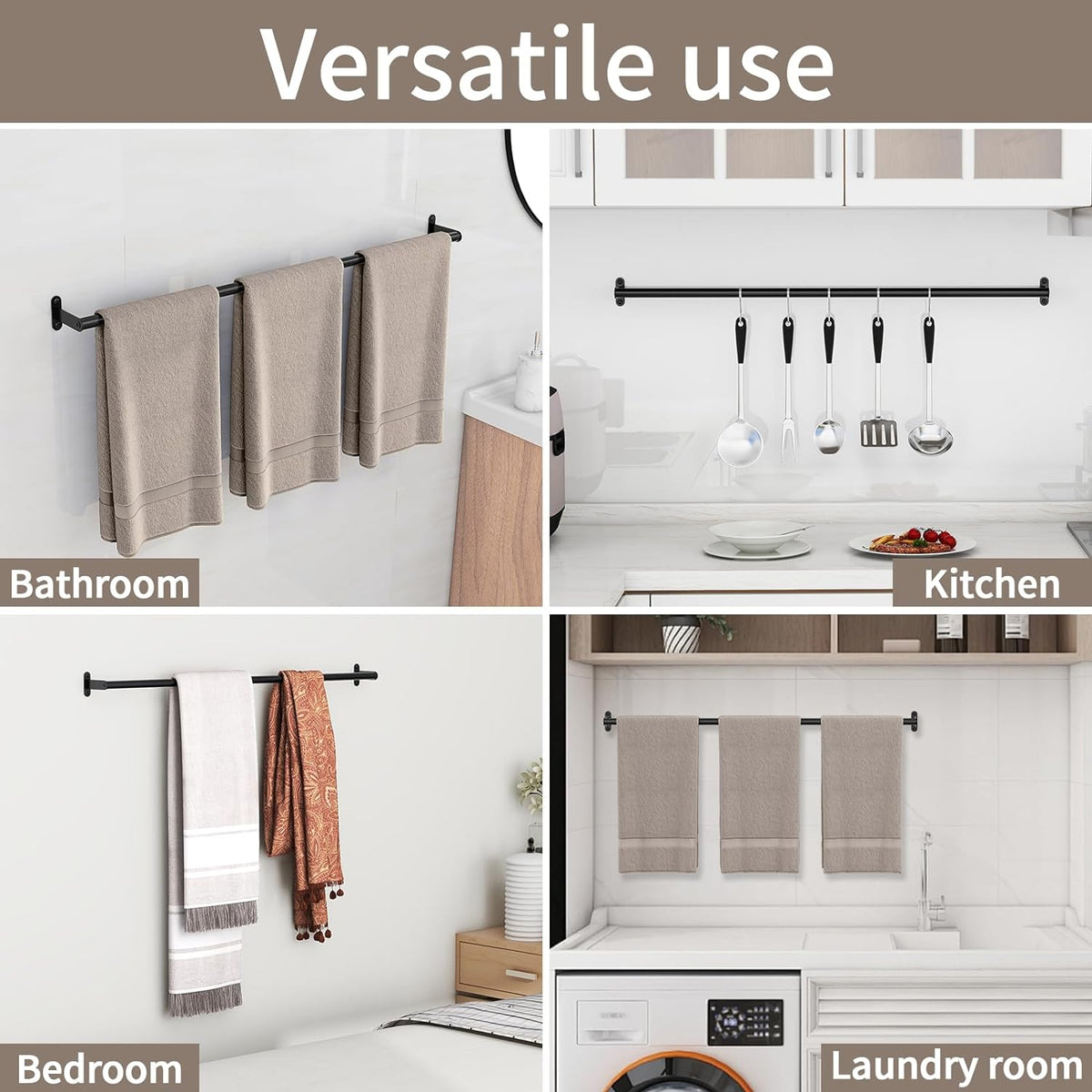 JUYSON Towel Bar for Bathroom, 30 Inch Single Towel Rack, Matte Black