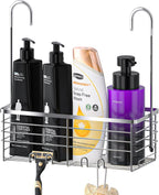 SHANSHUI Shower Hanging Caddy, Bathroom Shower Organizer Basket, Shampoo Bracket, Over Door Showers Rack with Hooks, 304 Stainless Steel Rustproof