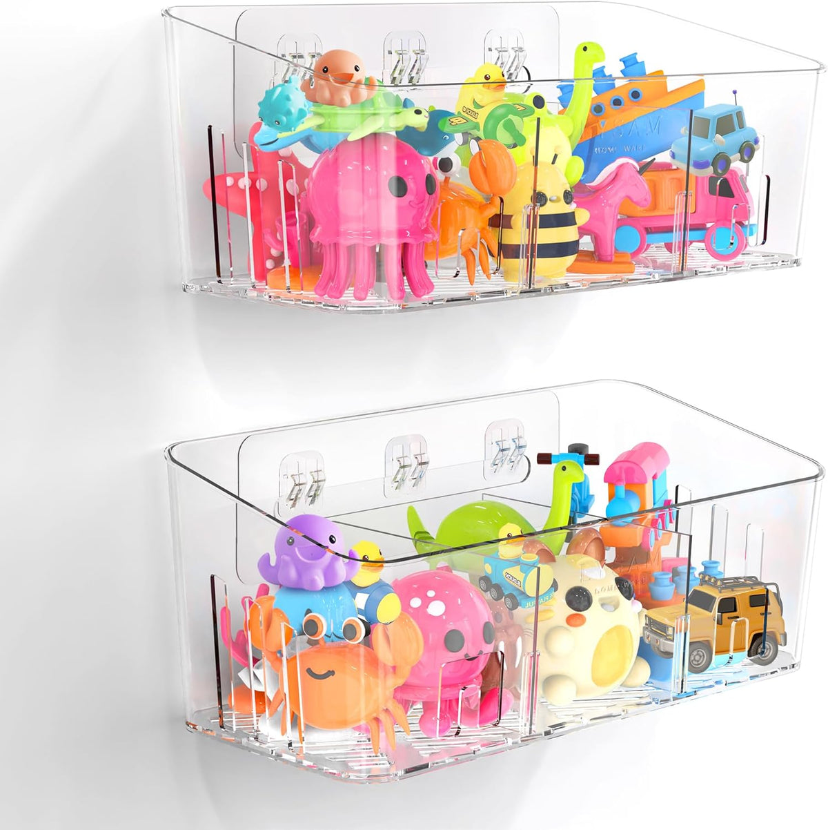 Bath Toy Storage 2 Packs, Large Bath Toy Holder - 3 Compartments, Quick-Dry