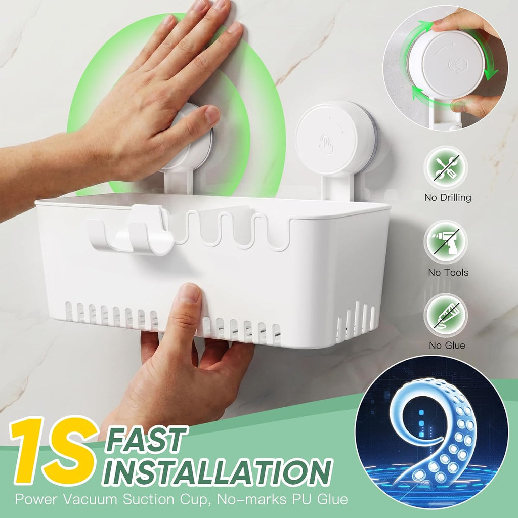 LUXEAR Shower Caddy Suction Cup NO-Drilling Removable Shower Shelf Powerful Heavy Duty Hold up to 22lbs, Waterproof Storage Basket for Shampoo & Toiletries Bathroom & Kitchen Caddy Organizer