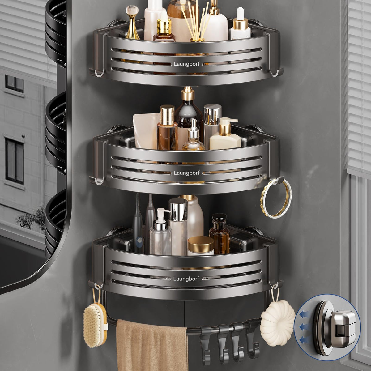 Corner Shower Caddy Suction Cup, Gray (2 Pack)
