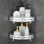 Corner Caddy Bathroom Shower Shelf Wall Mounted No Drilling 2 Tier Storage Shelves Adhesive Triangle Baskets Silver Bathroom Kitchen Storage Basket
