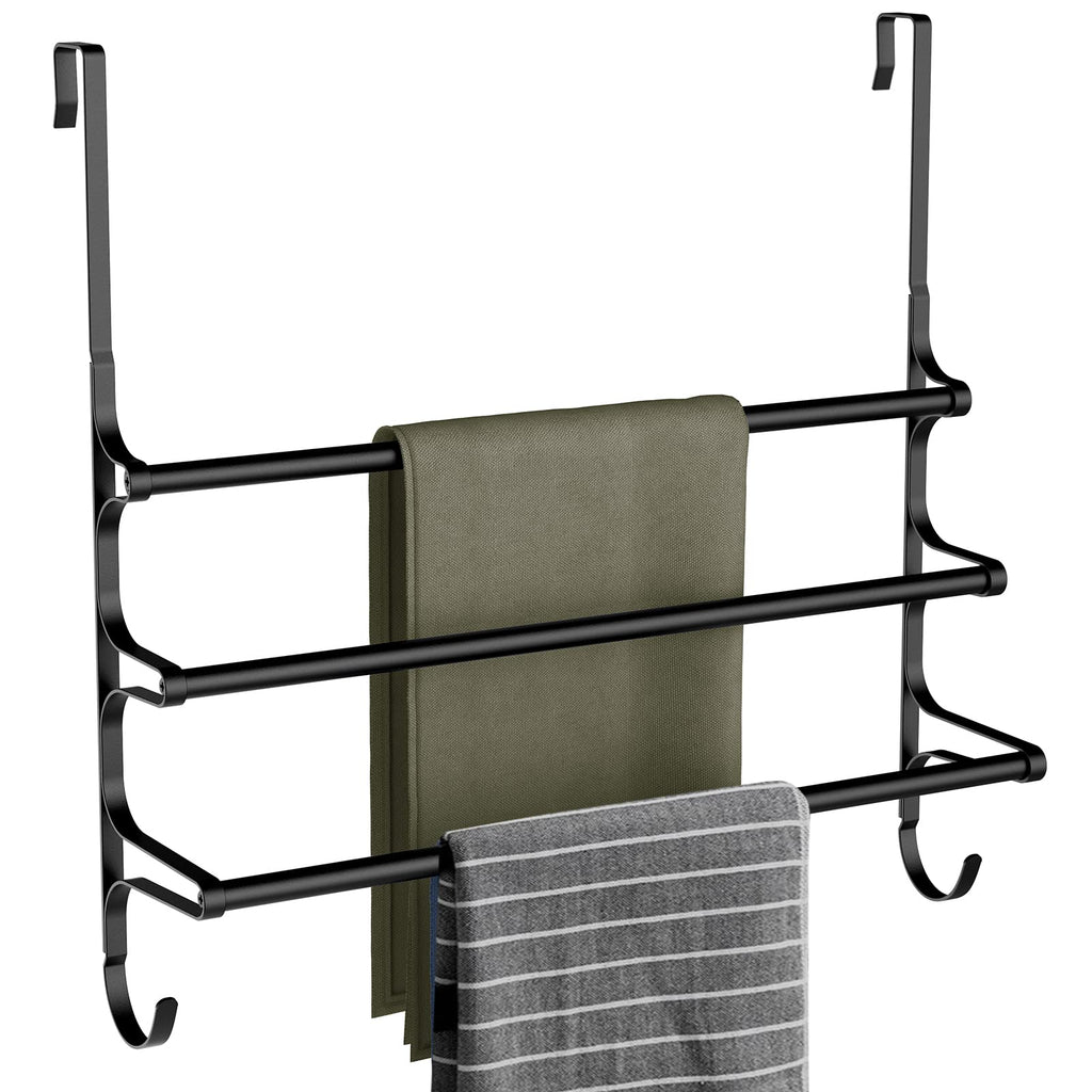 CANYAVE Over The Door Towel Rack, Over Door Towel Rack for Bathroom Door, Triple Towel Storage Holder with Hooks (Silver)