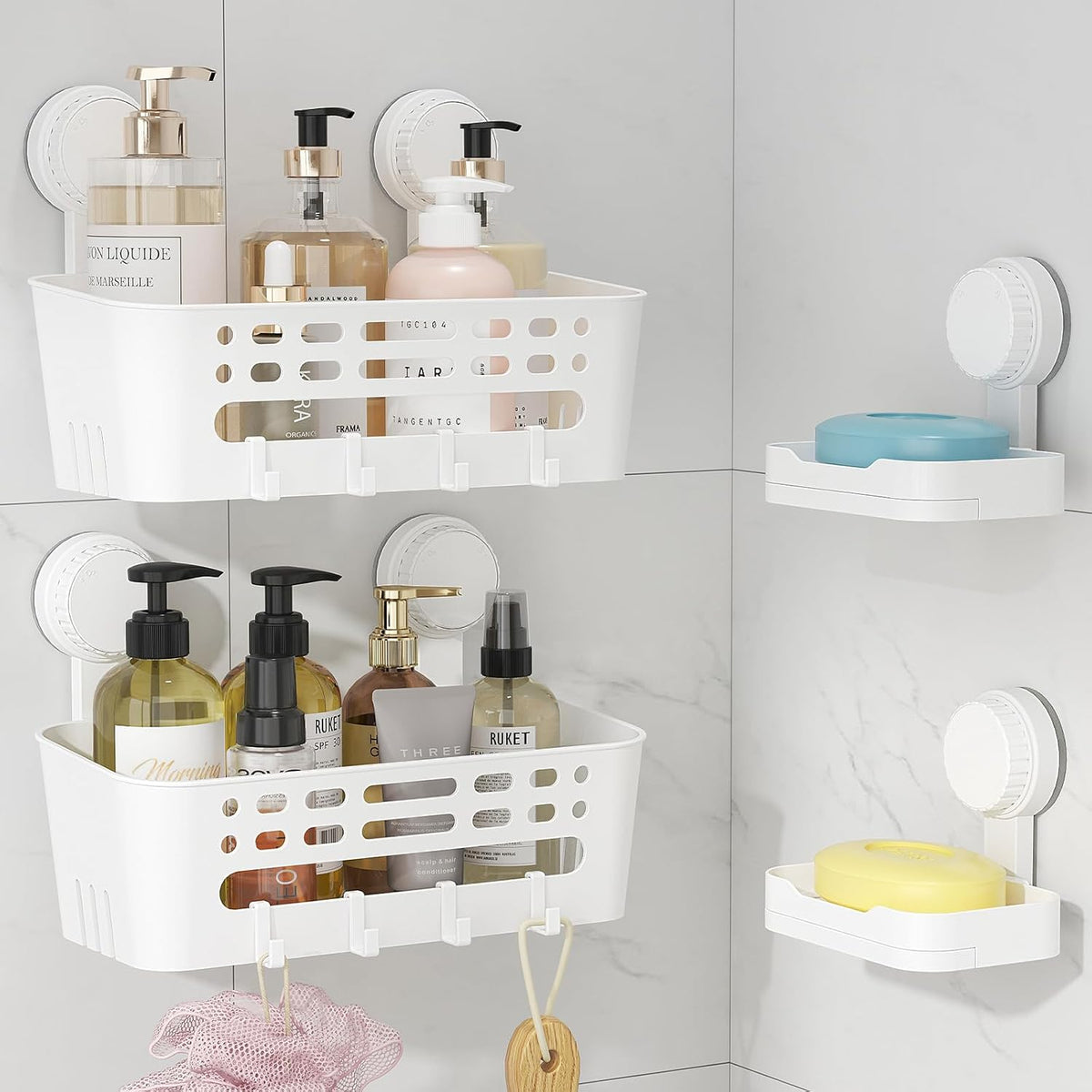 Lifewit Suction Cup Shower Caddy + Soap Dish, 26 cm/10"(L), Set of 2