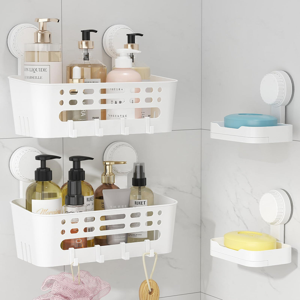 Lifewit Suction Cup Shower Caddy + Soap Dish, 26 cm/10"(L), Set of 2