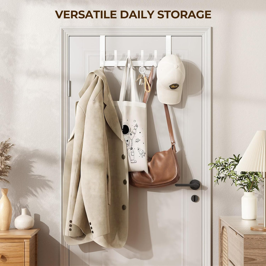 Optish Over The Door Hooks, Door Hanger Hooks for Hanging, Over The Doors Towel Racks for Bathroom, Coat Rack Dorm Essentials (1Pack, White, Fit 1-3/4" Doors)