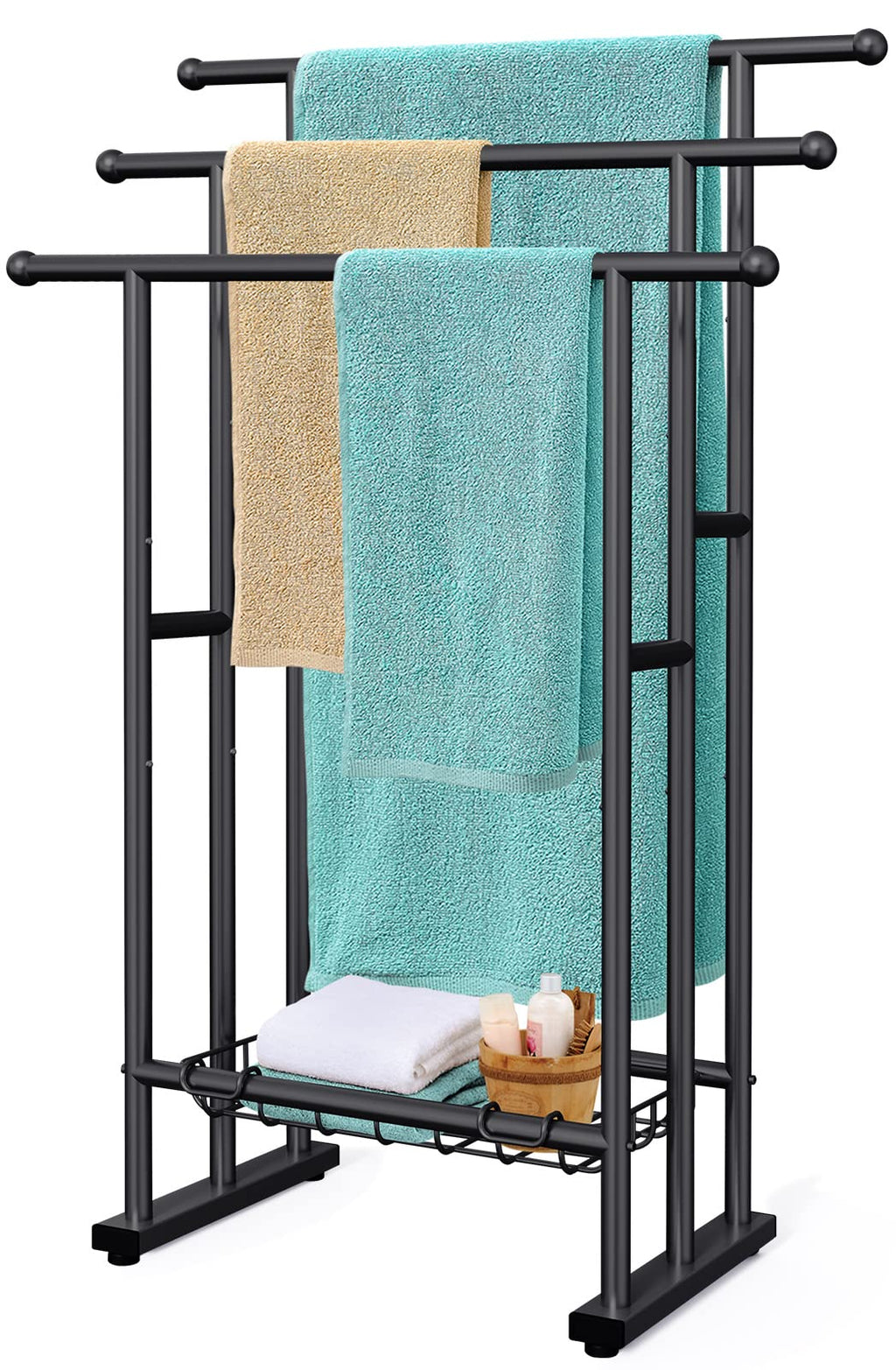 Kayfia 40'' Freestanding 3 Tier Alloy Steel Towel Rack with Storage Basket