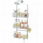 SWTYMIKI Shower Caddy Hanging Organizer - 3-Tier Rustproof Shower Organizer Over Showerhead with Adjustable Baskets, 24 Hooks, Soap & Razor Holder - No Drill Large Bathroom Storage Rack, Black