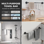 Adjustable Suction Cup Towel Bar for Bathroom Wall,14.6Inch~24 Inch Towel Racks for Bathroom,Stainless Steel Bath Towel Holder for Shower(Matte Black)