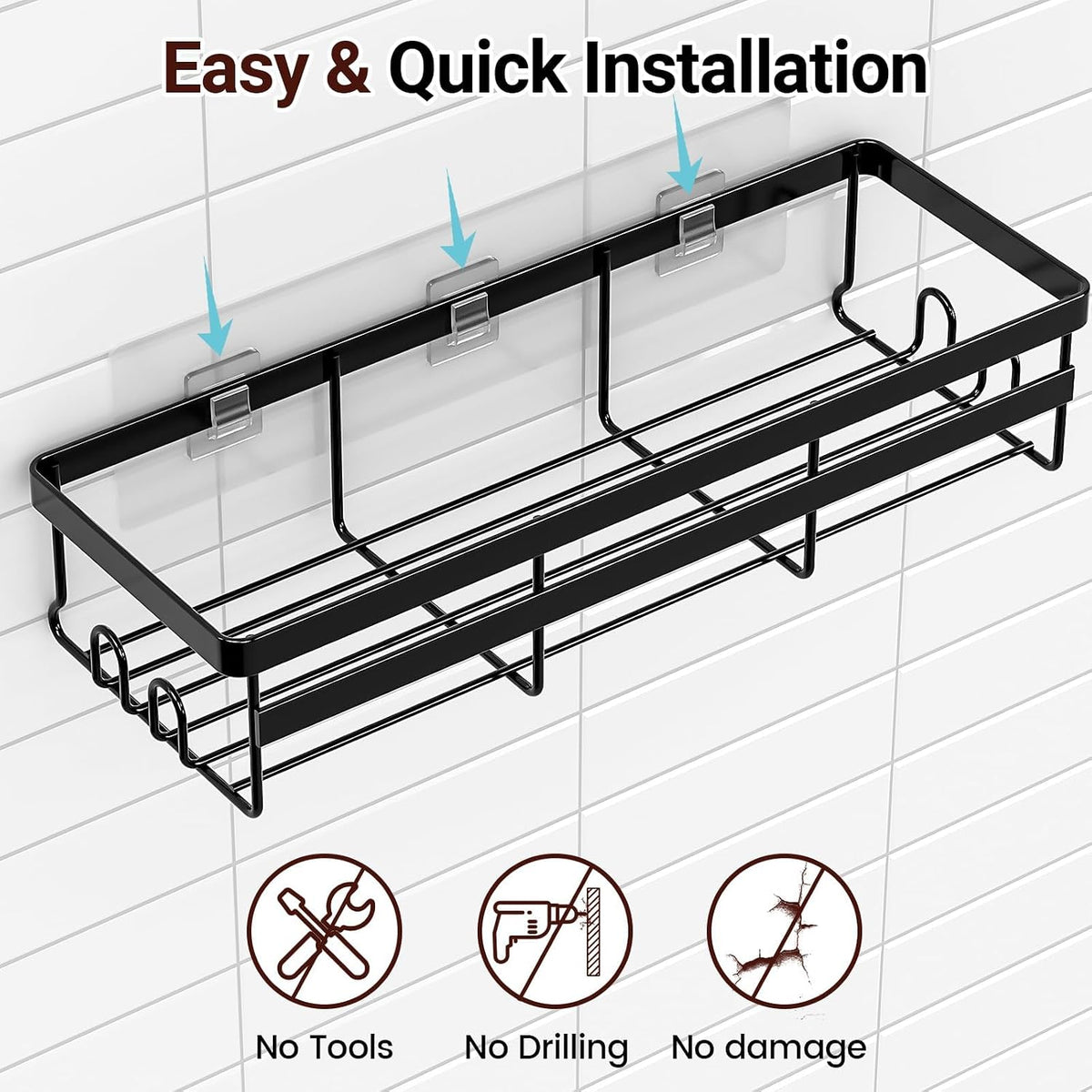 WOWBOX 2 Pack Adhesive Shower Caddies, No Drill Bathroom Shelves, Large