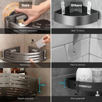 Voldra Corner Shower Caddy Suction Cup, Corner Shower Shelves No Drilling, Aluminum Upgrade Suction Cup Shower Organizer with Towel Bar & Hooks Removable Bathroom Storage Rack(2 Pack, Matte Gray)