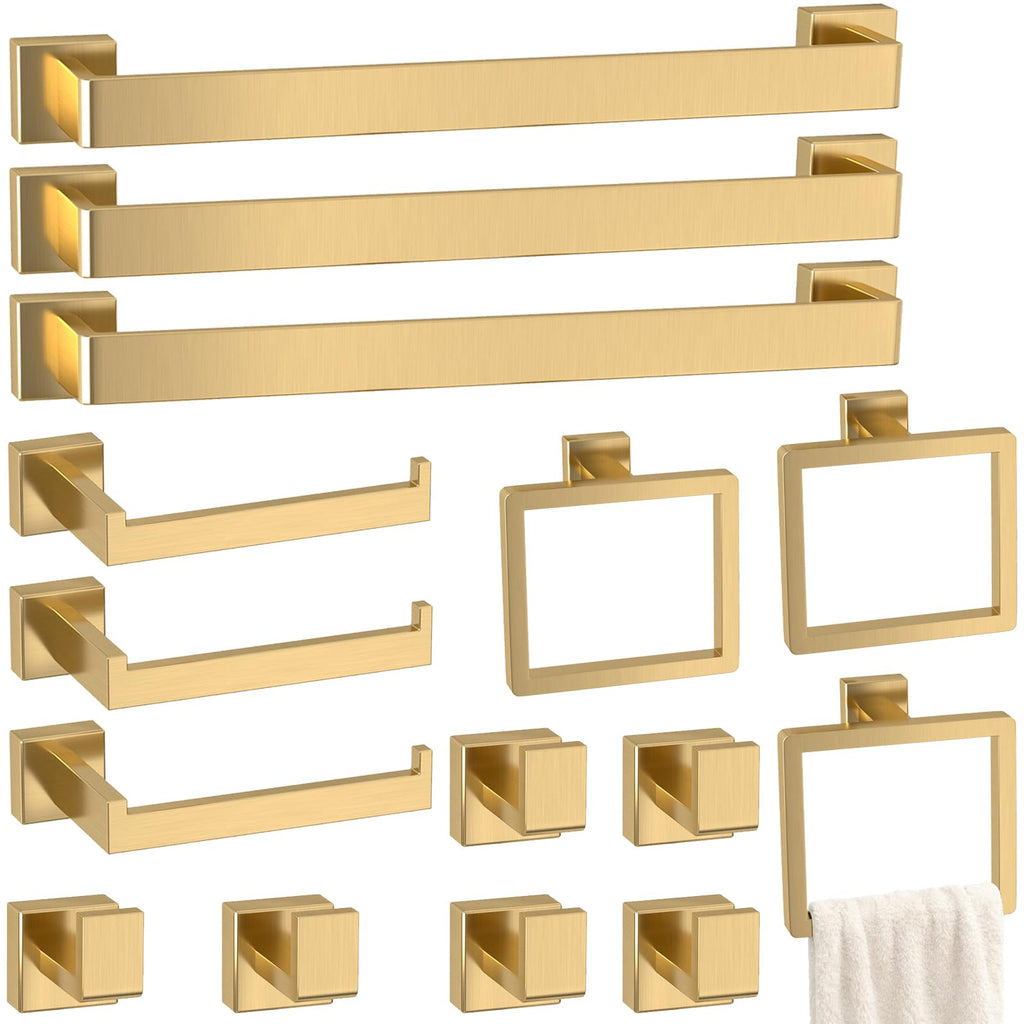 5-Pieces Matte Black Bathroom Accessories Set, 16 Inch Bath Towel Bar Set
