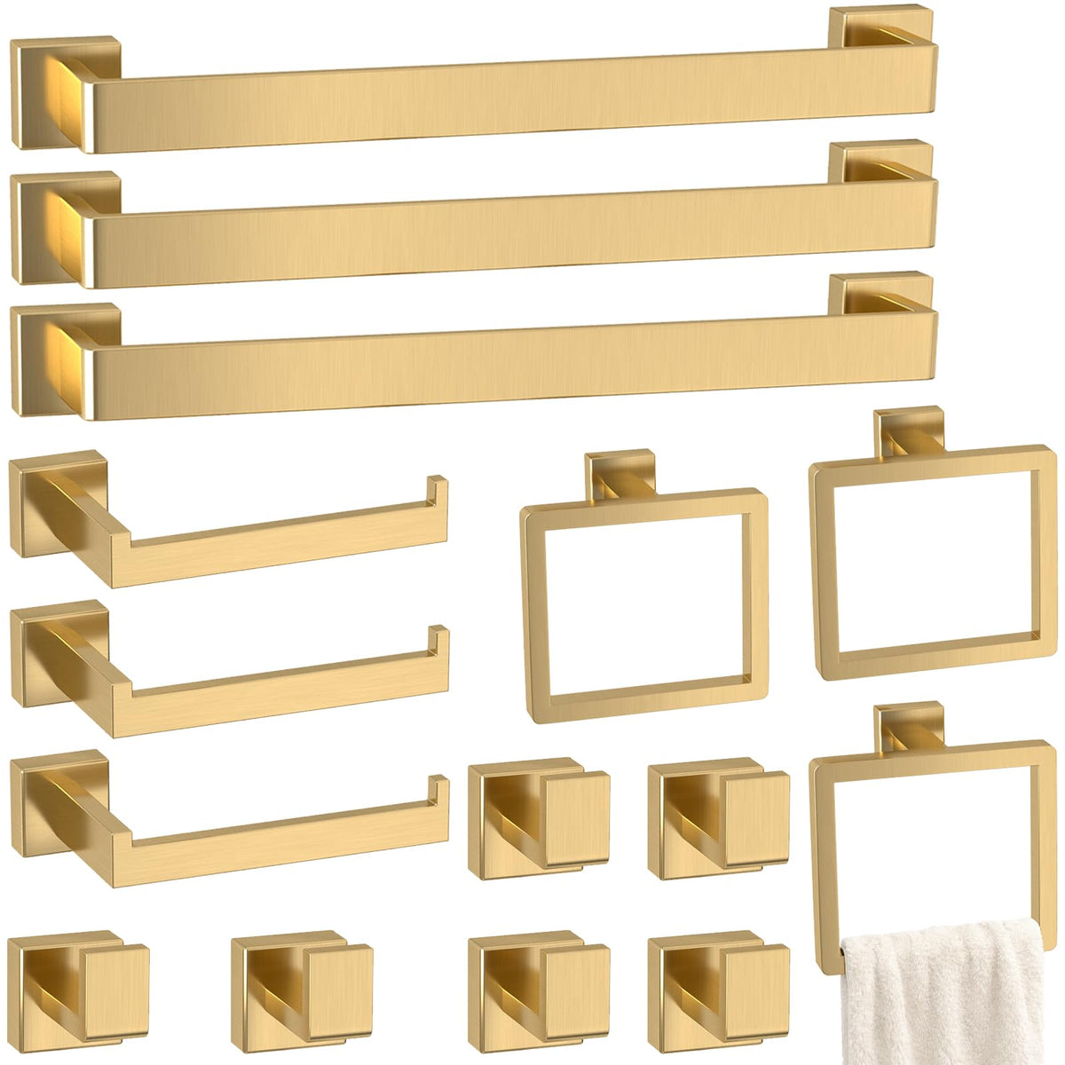 5-Pieces Matte Black Bathroom Accessories Set, 16 Inch Bath Towel Bar Set