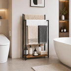16.9" W Freestanding Towel Rack with Rustic Brown Wood Shelf