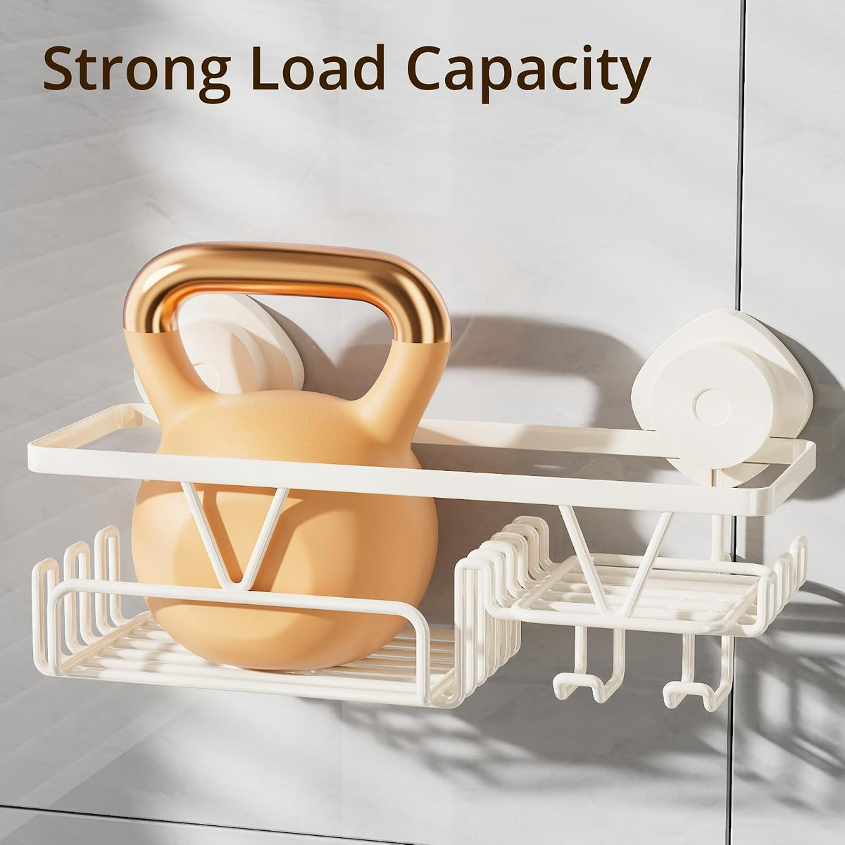KEGII Suction Cup Shower Caddy with Soap & Razor Holder, Hooks, Cream White